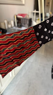 Modal silk bandhej shirt with ajrakh border on sleeves